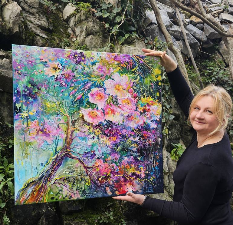 Original Abstract Expressionism Floral Painting by Lada Stukan