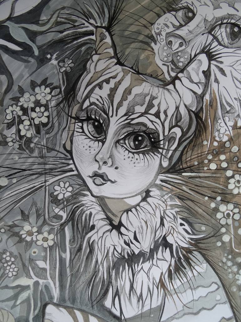 Original Surrealism Fantasy Drawing by Lada Stukan