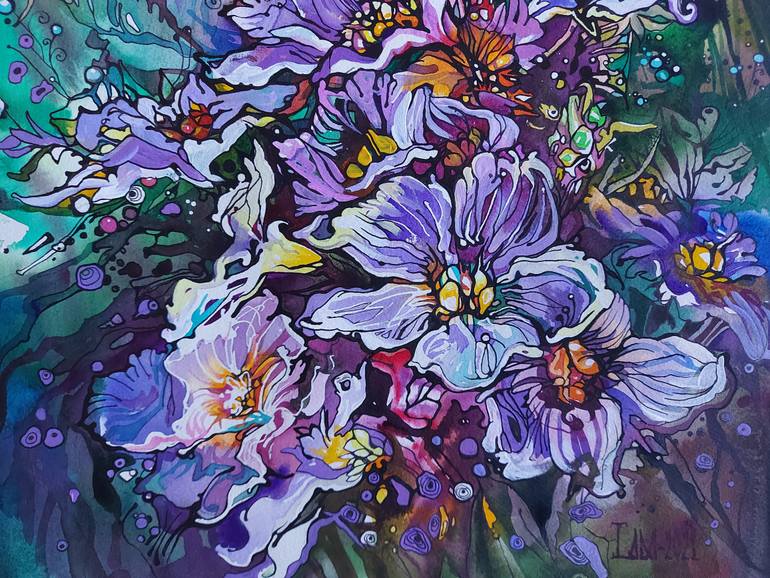 Original Illustration Floral Painting by Lada Stukan