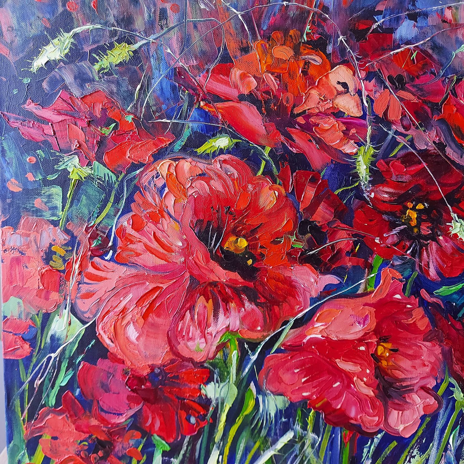 Original orders gouache painting - poppy flowers