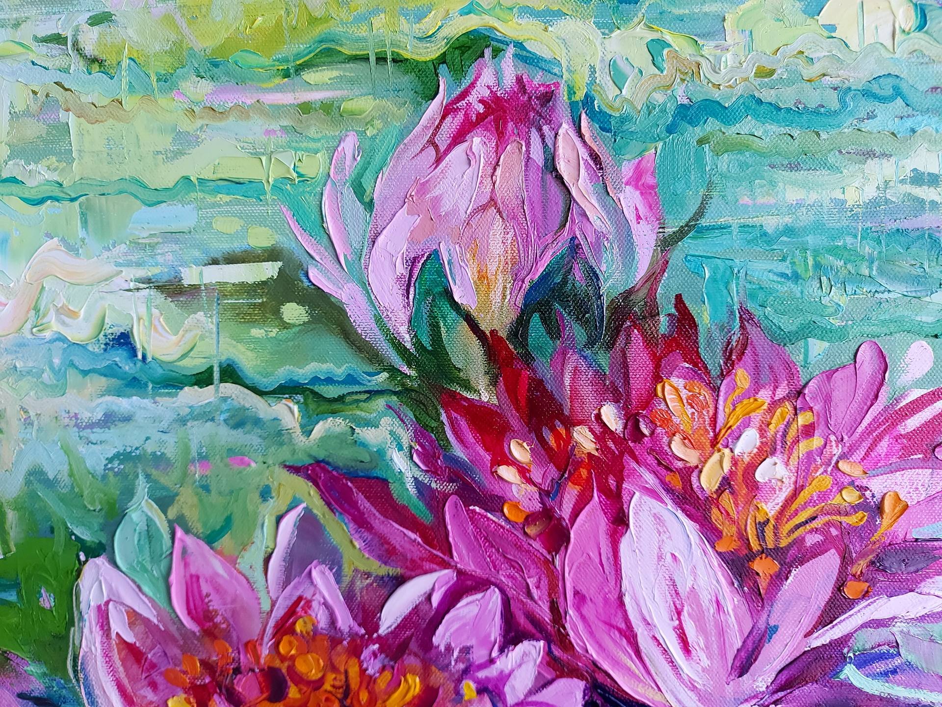 Water lily canvas painting, Monet water lilies wall decor, Claude monet  pond, Monet water plant oil painting 27.6 by 19.7 Painting by Lada Stukan