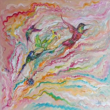 Hummingbirds Trio (Oil on canvas) thumb