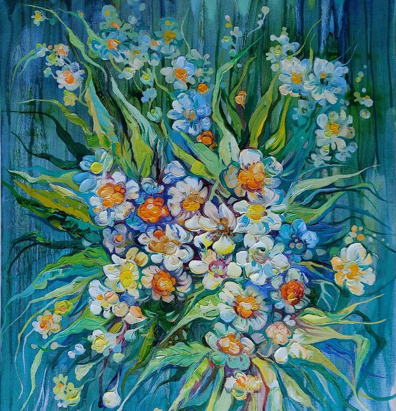 Original Art Deco Floral Painting by Lada Stukan