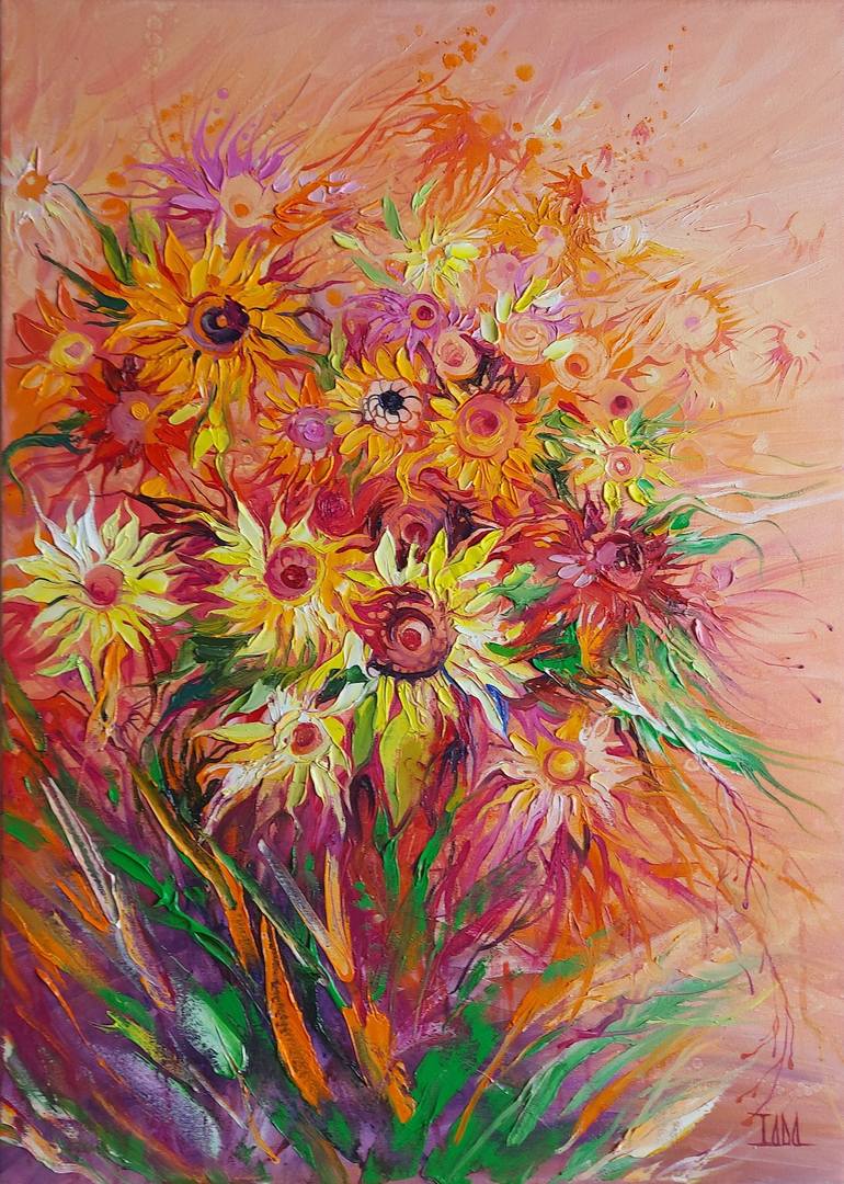 Original Art Deco Floral Paintings by Lada Stukan