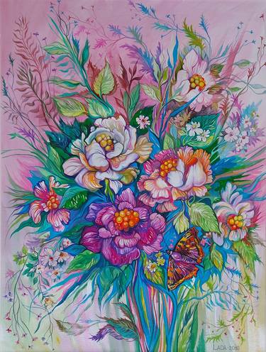 Original Art Deco Floral Paintings by Lada Stukan