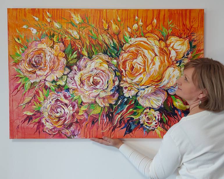 Original Art Deco Floral Painting by Lada Stukan