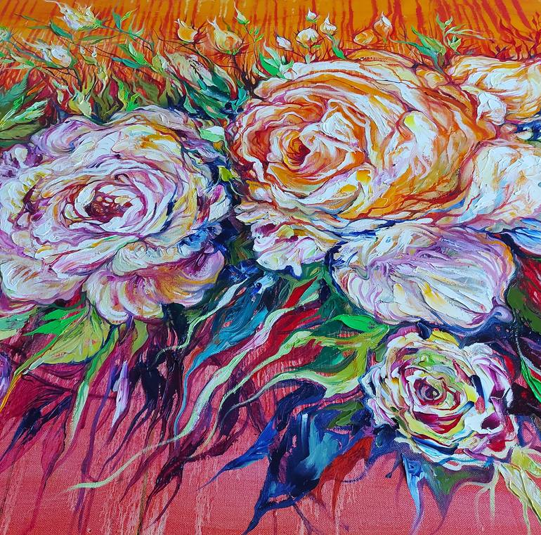 Original Art Deco Floral Painting by Lada Stukan