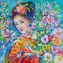 Japanese Geisha Oil Painting 27.6 by 27.6 Painting by Lada