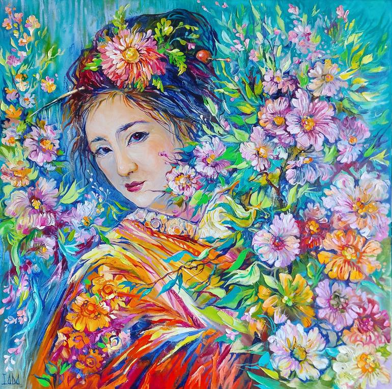 Japanese Geisha Oil Painting 27.6 by 27.6