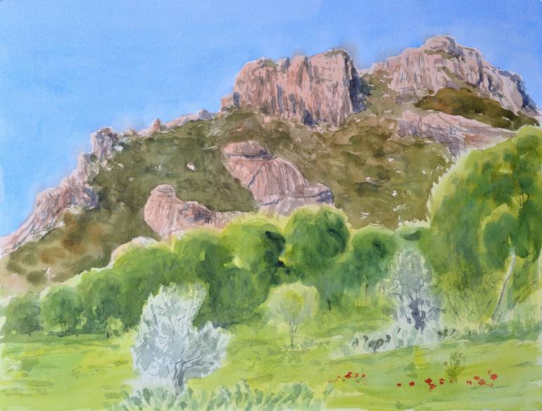 Rocher de Roquebrune, matin Painting by Alain CROUSSE ACWATERCOLORS ...