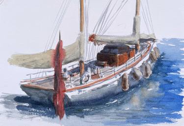 Original Post-impressionism Boat Painting by Alain CROUSSE ACWATERCOLORS