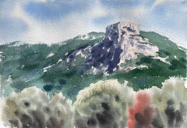Original Neo-impressionism Landscape Painting by Alain Crousse Acwatercolors