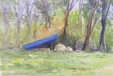 Print of Boat Paintings by Alain CROUSSE ACWATERCOLORS