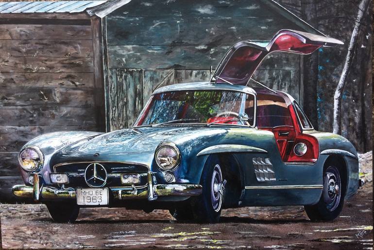 Homage 300SL Mercedes Benz Painting by Mayank Malviya | Saatchi Art