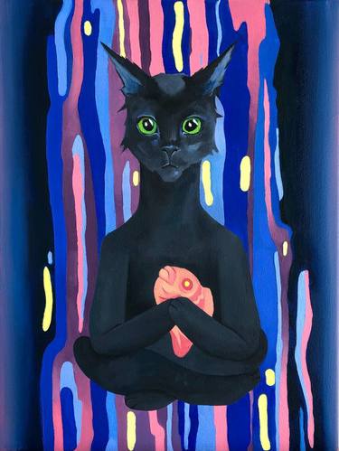Original Fine Art Cats Paintings by Adema Kuanysh