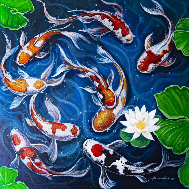 Feng Shui Koi Fish Painting 36(W) x24(H)