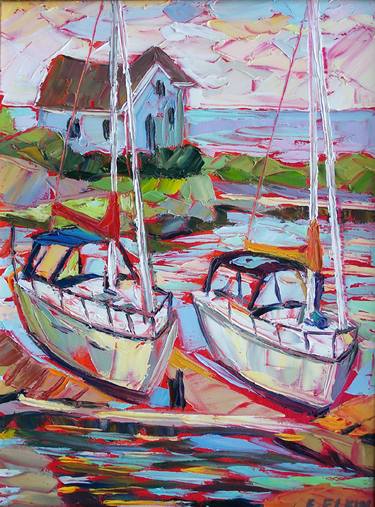 Original Expressionism Boat Paintings by Elizabeth Elkin