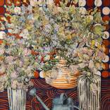 Paper flowers and watering can. by Olena Romashkina