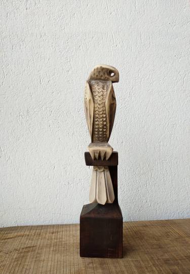 Wooden falkon  figurine,Carved Wood Statue thumb