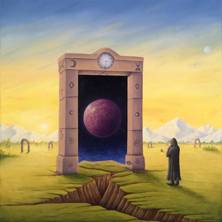 Original Time Painting by Asensir X  Surrealism Art on Canvas  Planet X  Time series