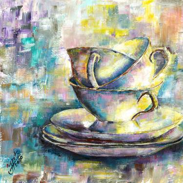 Colourful still life collection: rainbow tea time cups thumb