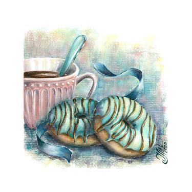 Colourful still life collection: teal donuts and coffee still life thumb