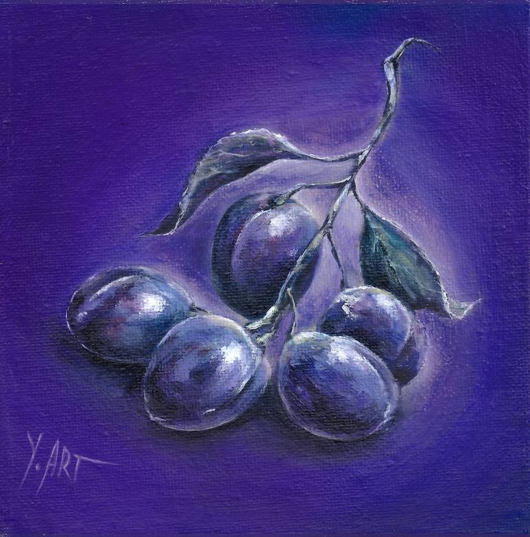 Monochromatic still life collection: violet plums Painting by Yulia  Artamonova