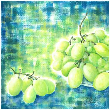 Colourful still life collection: grapes modern still life in blue, green, and yellow thumb