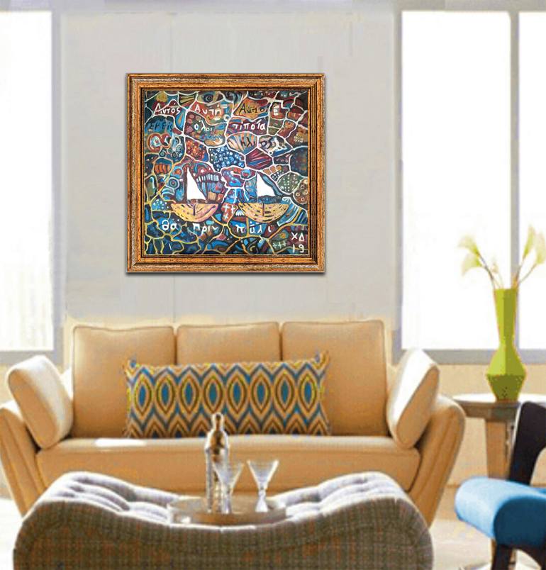 Original Abstract Boat Painting by Dimitra Christinaki