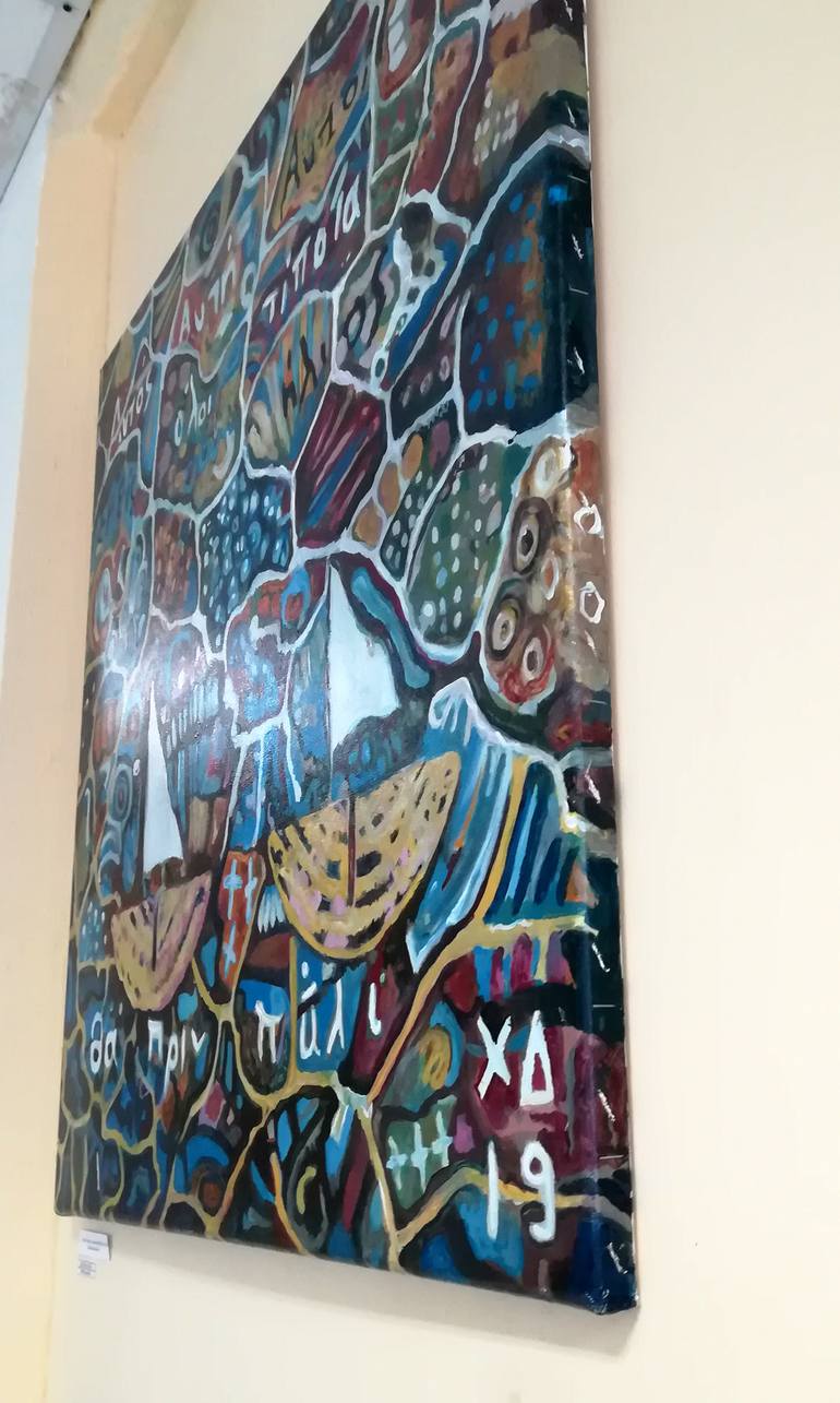 Original Abstract Boat Painting by Dimitra Christinaki