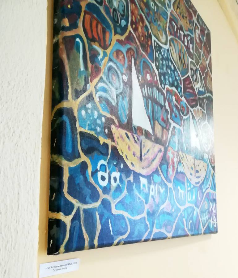 Original Abstract Boat Painting by Dimitra Christinaki