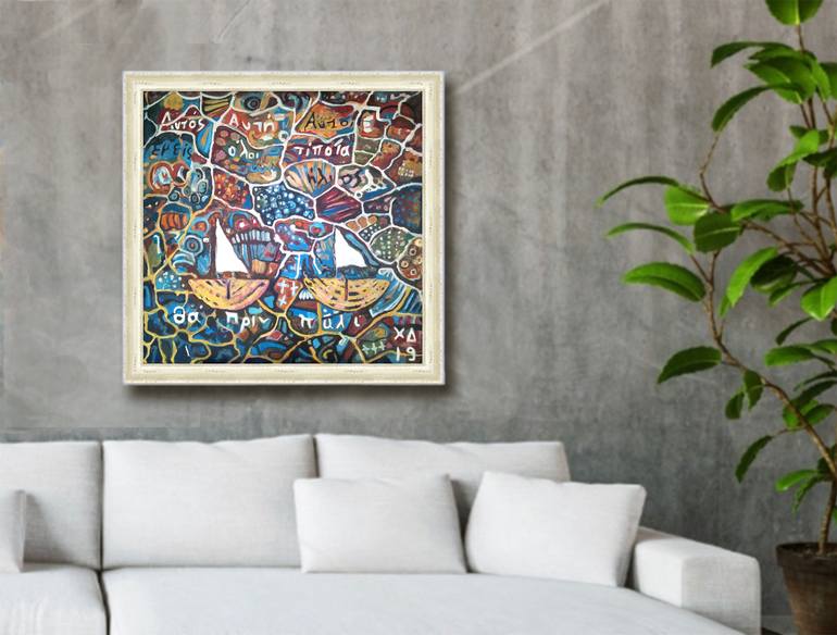Original Abstract Boat Painting by Dimitra Christinaki