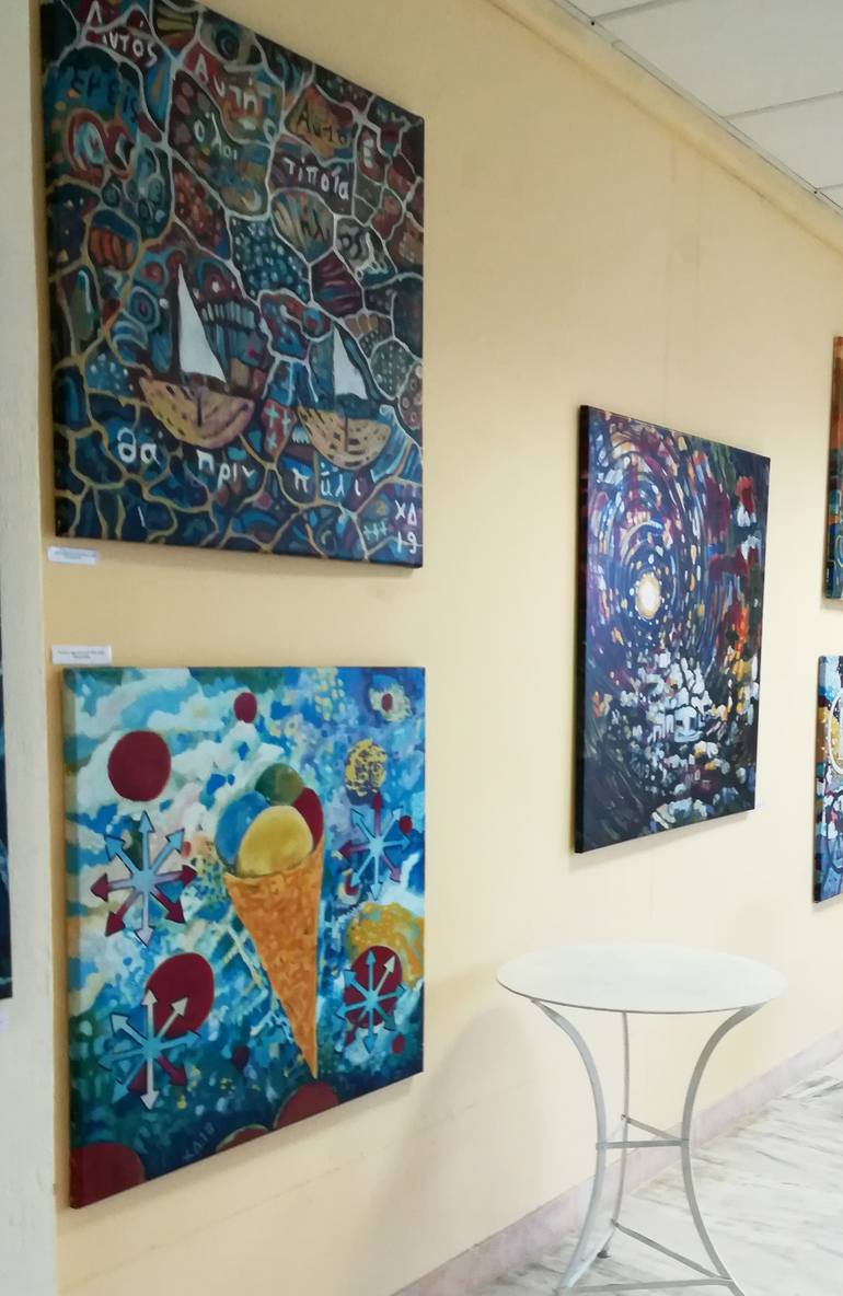 Original Abstract Boat Painting by Dimitra Christinaki