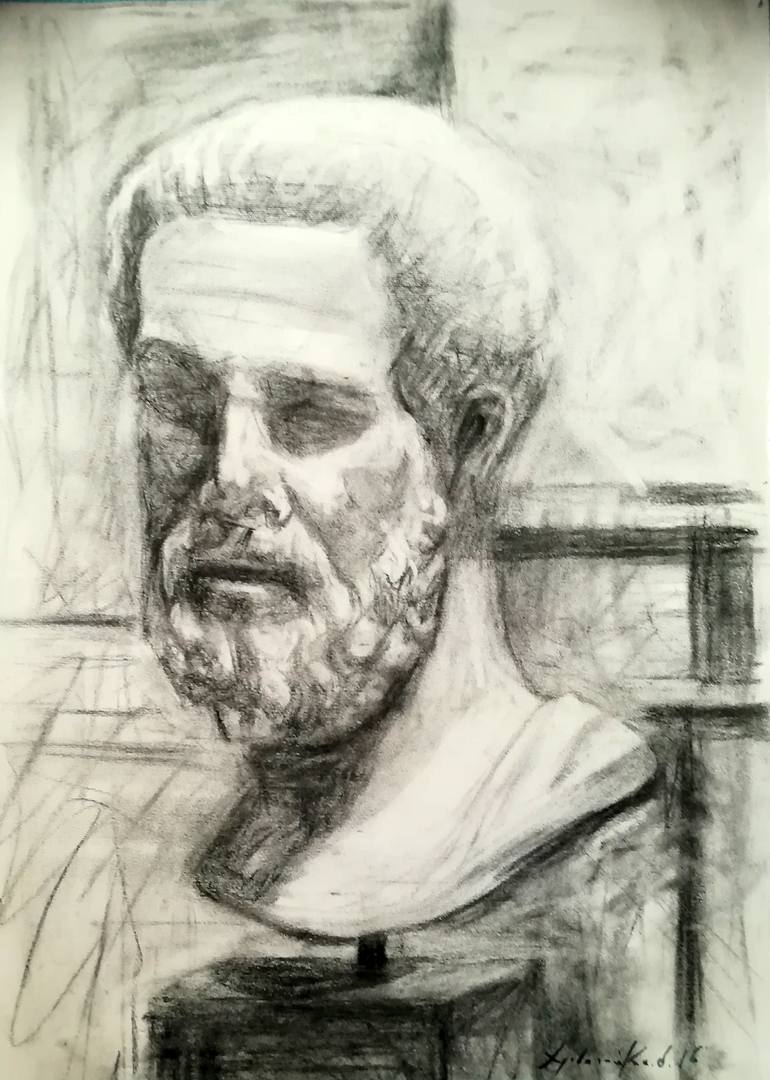 Hippocrates head. Drawing by Dimitra Christinaki | Saatchi Art