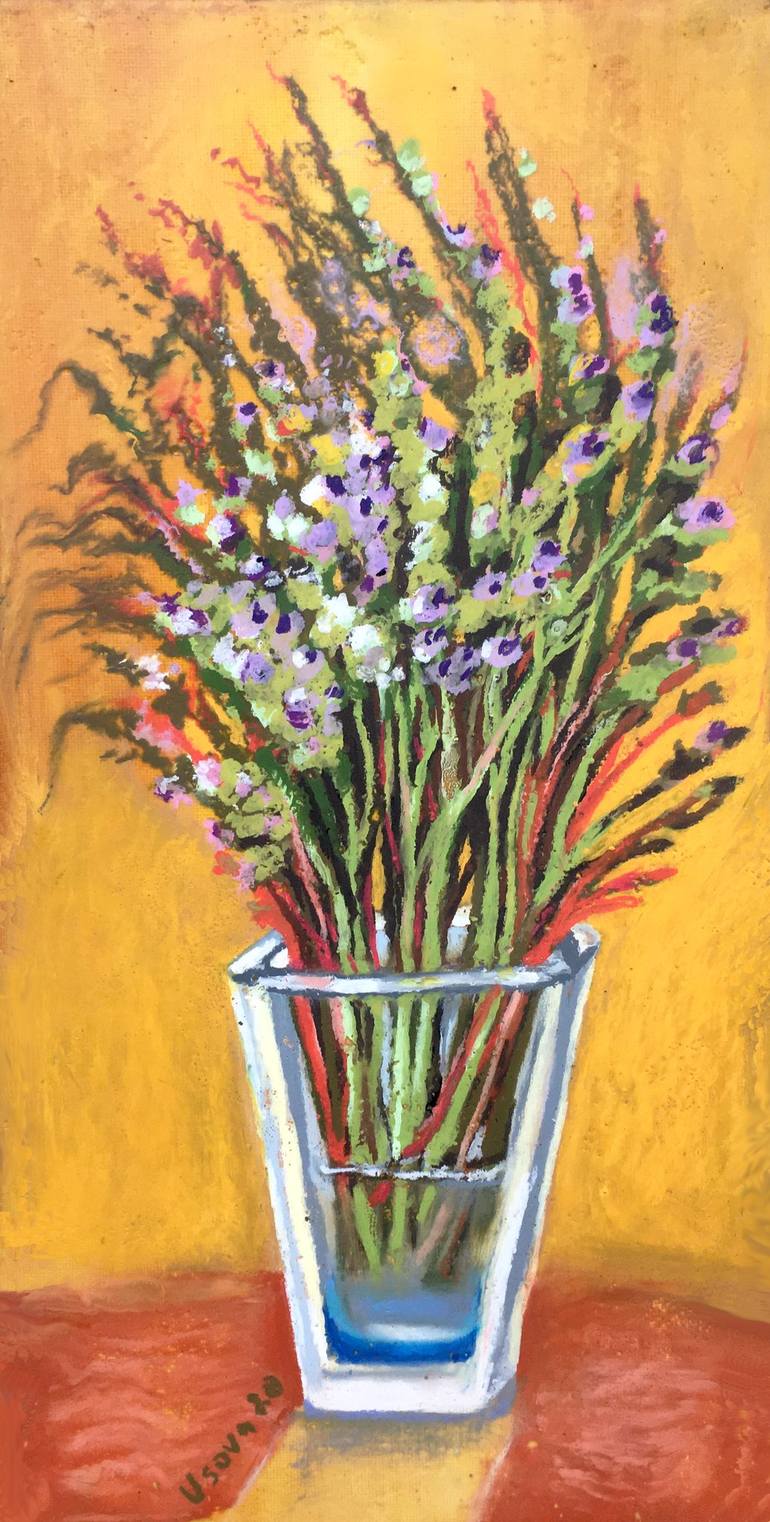 Bouquet in a glass vase Painting by Olga Usova | Saatchi Art