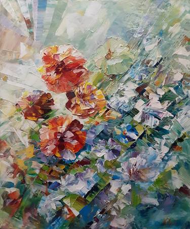 Summer day /large original impasto painting by Helen Lepsky/ 23.6х19.7 inches/ large abstract painting thumb