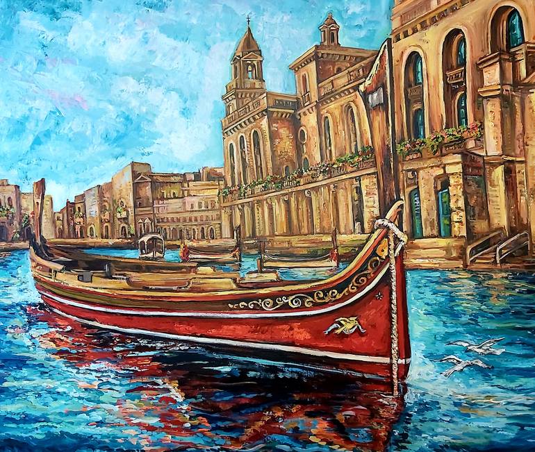 Maltese Regatta Boat Birgu Painting by Ilina Filipova | Saatchi Art