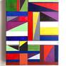 I imposed a set of limitations by only using straight lines. I let the placement and colors develop as I worked on the painting. Simple shapes form complex relationships with an elegant color harmony. An intimate sized painting ready to hang