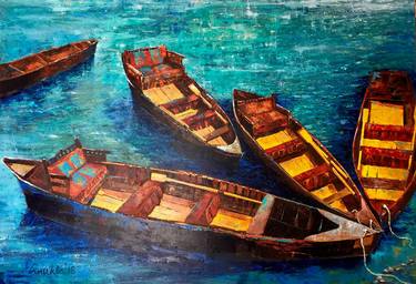 Original Abstract Expressionism Boat Paintings by Anukta Mukherjee Ghosh