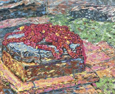 Sustenance of Devotion, An Offering of Marigolds on the Remains of a Durbur Square Temple After the 2015 Earthquake, Kathmandu, Nepal thumb