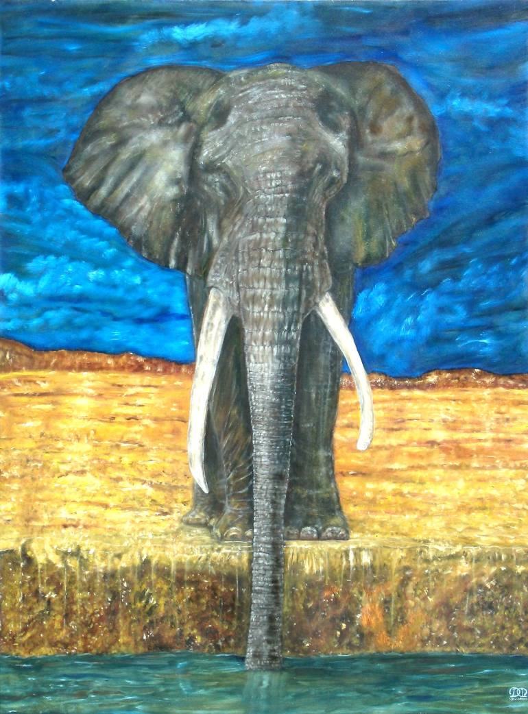 Elephant At A Watering Hole Painting by Dylan Williams | Saatchi Art