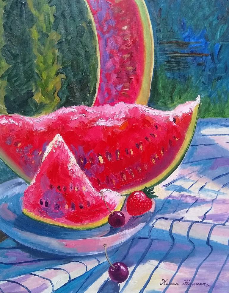 Still Life With Watermelon Oil Painting Art Decor Home Gift Idea By Anastasia Skovorodnikova Saatchi - Paintings For Home Decor Dubai