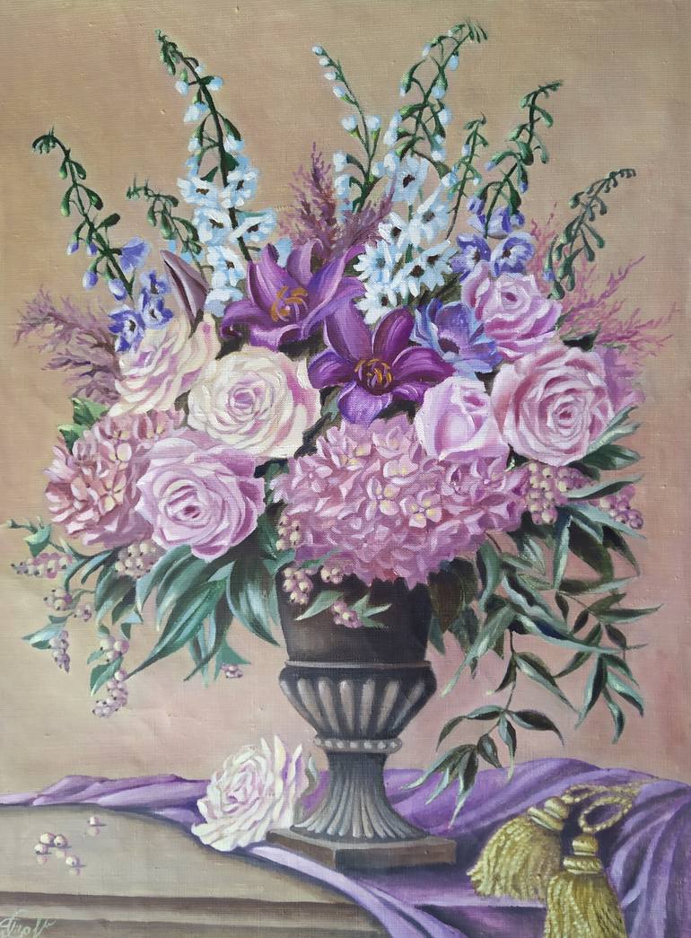Original Still Life Oil Art Painting on Canvas Hydrangea Flowers Painting Pink Floral Wall Art