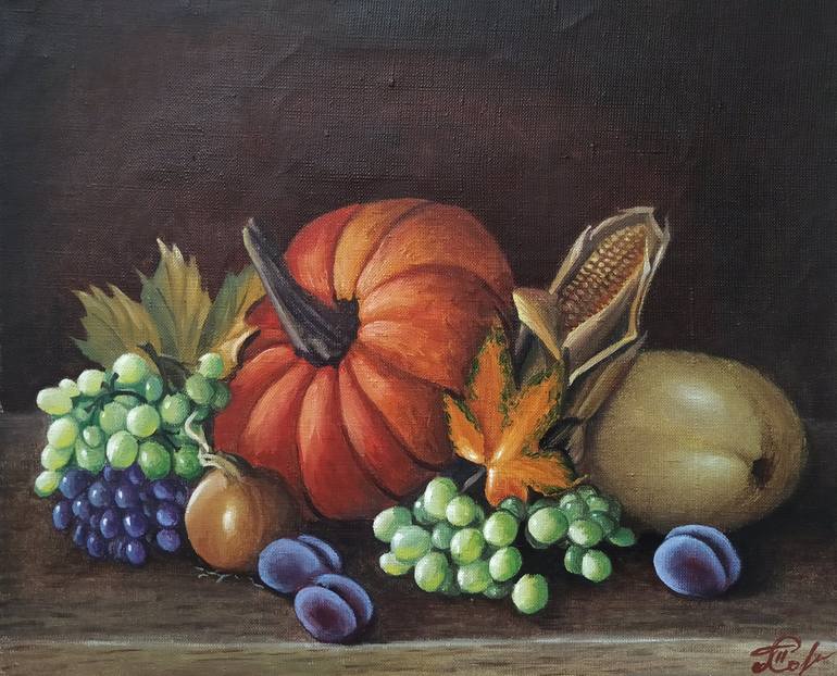 Still life with vegetables and fruits rustic still life pumpkin