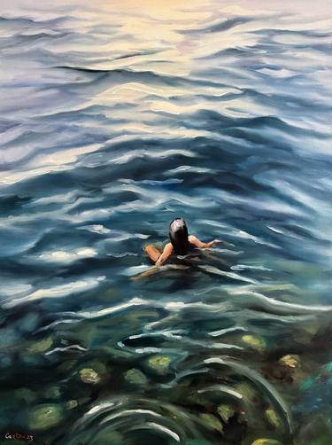 In Ocean Water - Seascape Swimming Girl Water Art thumb