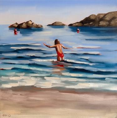Swimming in Ocean Waves - Woman on California Beach thumb