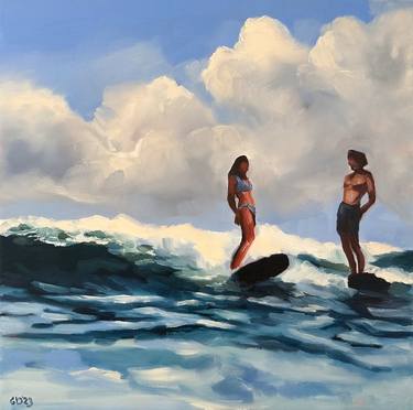 Serfers - Couple Surfing Ocean Wave Seascape thumb