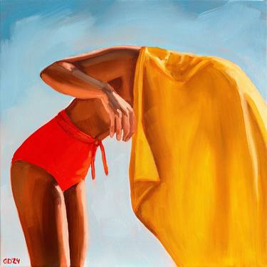 Girl with Yellow Towel - Woman on Beach thumb