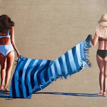 Women with Blue Towel - Female Figure on Beach thumb