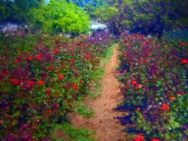 “Rose Path” Floral Landscape Artwork Painting by Award-Winning Impressionism Artist thumb